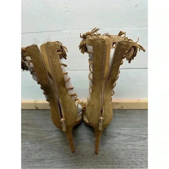 *NEW* Alejandra G. Heels - Size 40 (US‎ 9) Suede Fringe Tan High Heel Sandal - Picture 13 of 15